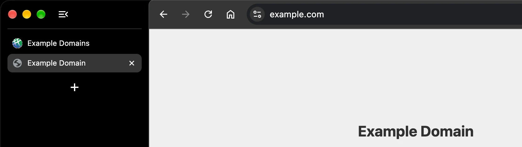 Chrome na herstel: links staan twee tabbladen en de heropende pagina Example Domain op example.com is actief.