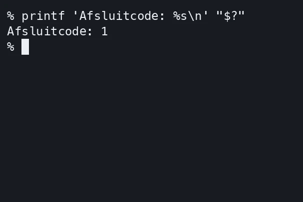 De terminal toont Afsluitcode: 1 direct na de vergelijking van de verschillende bestanden.